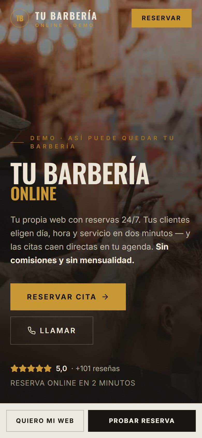 Versión móvil de la web de Tu Barbería Online