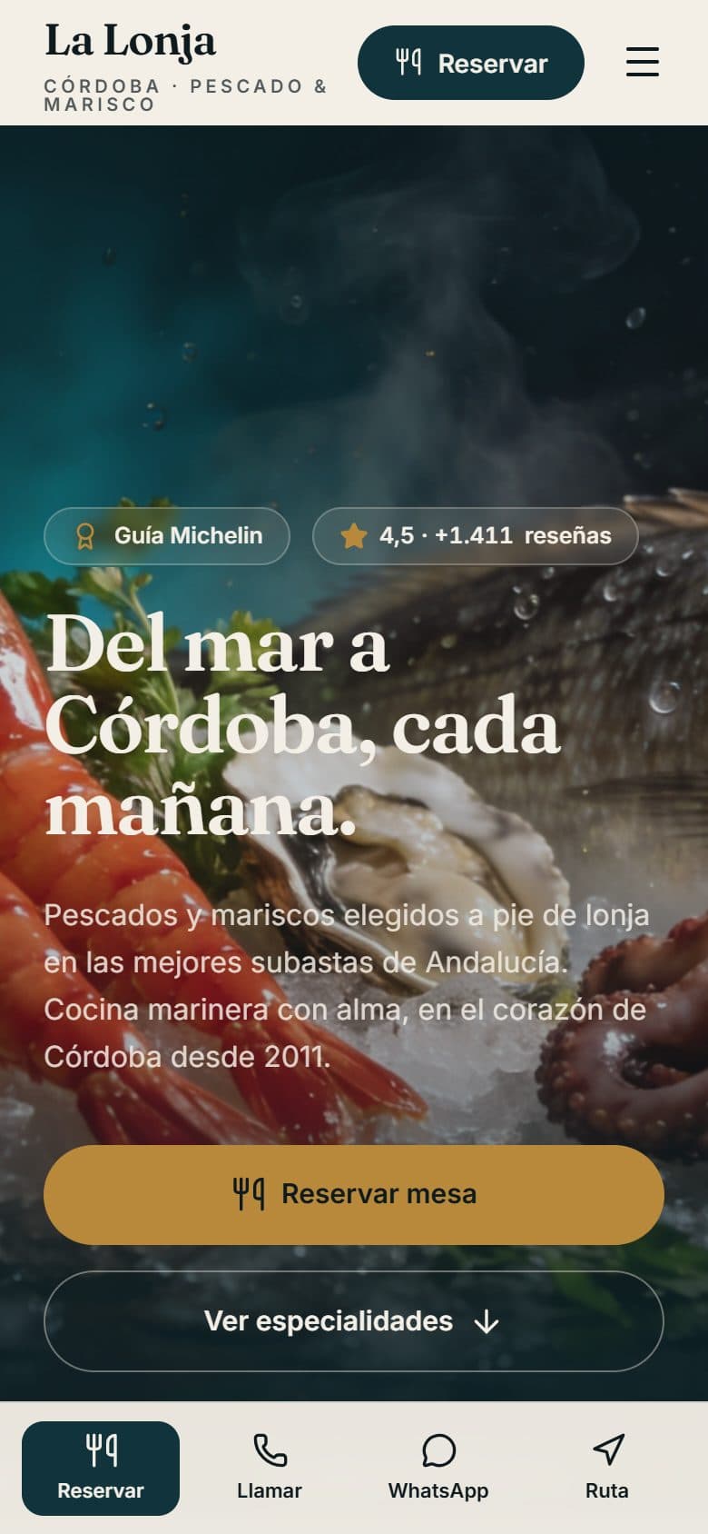Versión móvil de la web de La Lonja