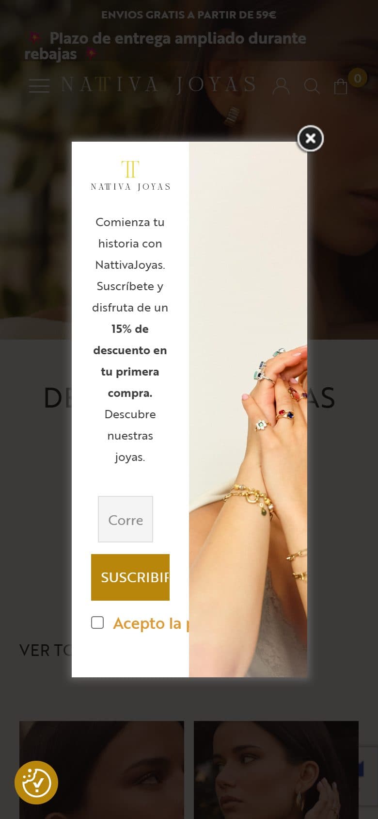Versión móvil de la web de Nattiva Joyas