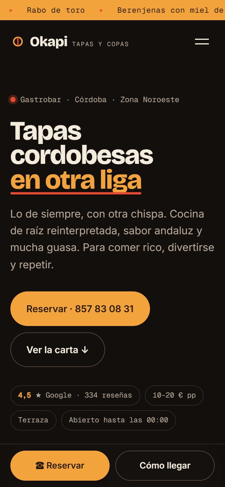 Versión móvil de la web de Okapi
